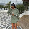 Elegant Button Up Loose Top With High Waist Mini Skirts Crop 2 Piece Sets - Image 3