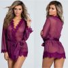Elegant Full Sleeve Transparent Lace Nightgowns Sleepwear