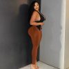 Elegant Halter V Neck Sleeveless Backless Ruched Club Crop Tops - Image 14