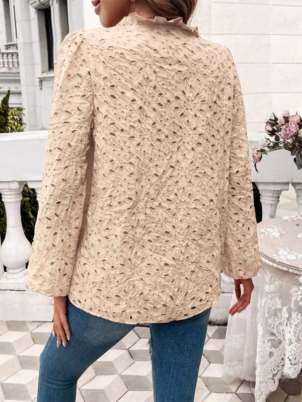 Elegant Ruffled Hollow Out Puff Sleeve Loose Fit Shirt - Image 12