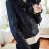 Elegant Solid O-Neck Punk PU Faux Leather Basic Bomber Jackets - Image 5