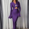 Elegant V-Neck Hollow Out Flare Sleeve Bodycon Maxi Dress - Image 8