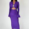 Elegant V-Neck Hollow Out Flare Sleeve Bodycon Maxi Dress - Image 7