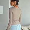 Elegant solid color long sleeve Daily simple date out of the street T-shirt - Image 6
