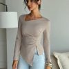 Elegant solid color long sleeve Daily simple date out of the street T-shirt - Image 2