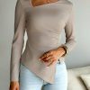 Elegant solid color long sleeve Daily simple date out of the street T-shirt - Image 4