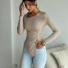 Elegant solid color long sleeve Daily simple date out of the street T-shirt - Image 3