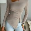 Elegant solid color long sleeve Daily simple date out of the street T-shirt - Image 5