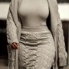 Front Pocketed Cardigan Sleek Sweater With High-Waist Skirt Three-Piece Knit Set - Image 2