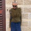 Furry Patchwork Turtleneck Long Sleeve Knitted Cardigan Top - Image 2