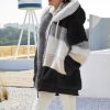 Casual Hooded Color Block Patchwork Long Sleeve Tunic Outerwear Coats with Pockets