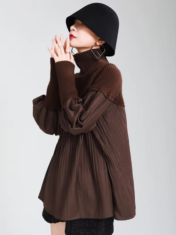 Casual Pleated Knitting Turtleneck Fit Long Sleeve Loose Sweater - Image 5