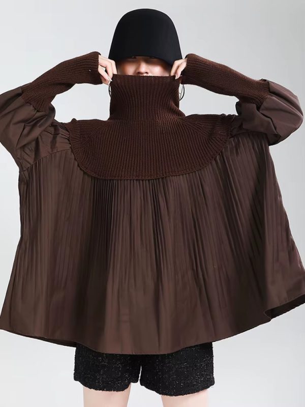 Casual Pleated Knitting Turtleneck Fit Long Sleeve Loose Sweater - Image 7