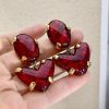Vintage Post Drop Fashion Metal Red Heart Metal Designer  Earrings - Image 2