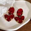 Vintage Post Drop Fashion Metal Red Heart Metal Designer  Earrings - Image 3
