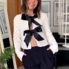 Sequined Long-sleeved Crew Neck Lace-up Short Jacket - Image 3