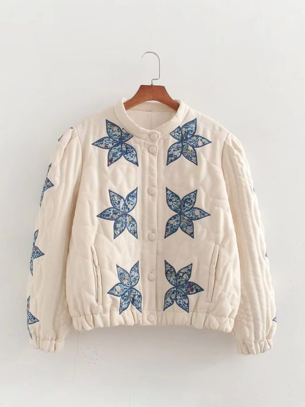 Single Breasted Printed Round Neck Loose Long Sleeve Jackets - Image 4