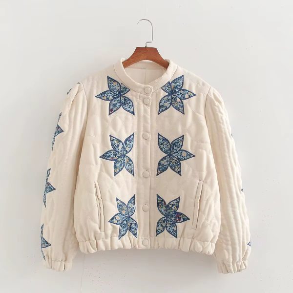 Single Breasted Printed Round Neck Loose Long Sleeve Jackets - Image 3