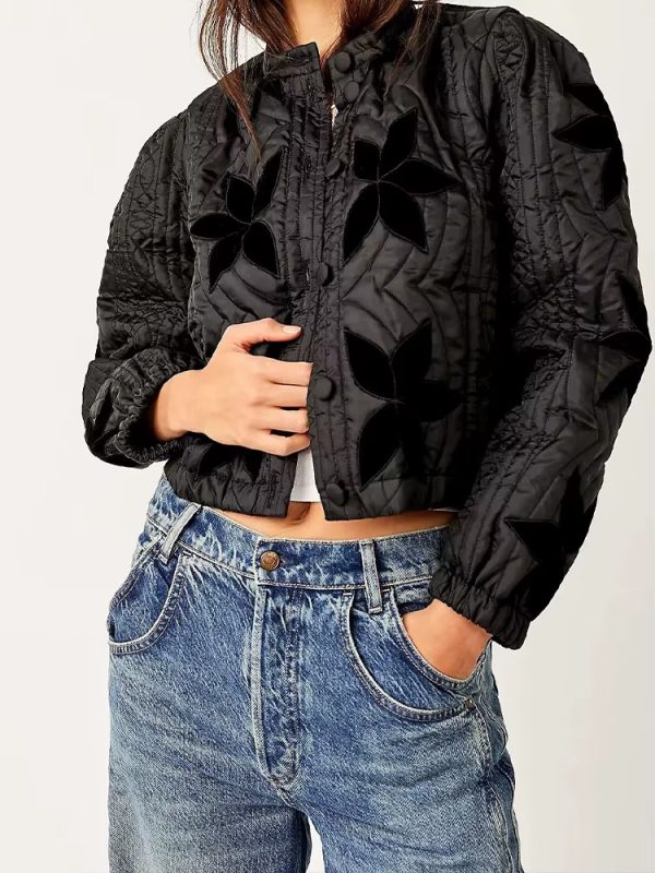 Single Breasted Printed Round Neck Loose Long Sleeve Jackets - Image 3