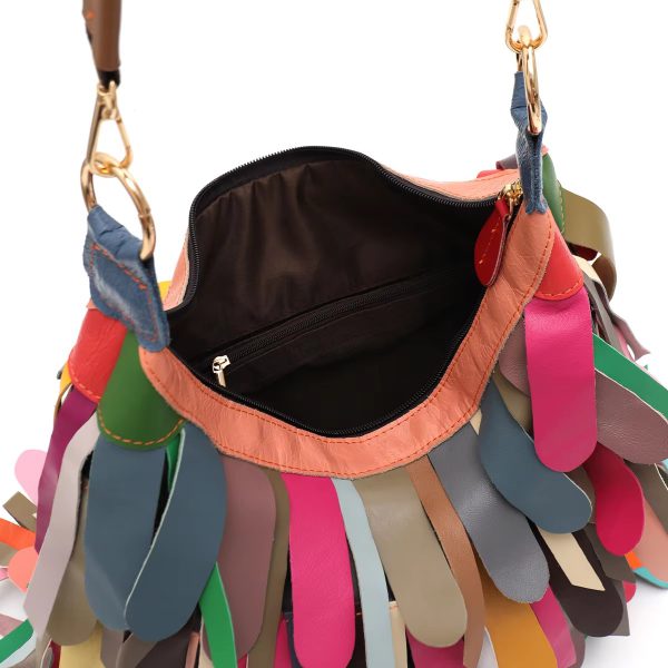 Slouchy Boho Style Colorful Real Sheepskin Leather Cross body Bag - Image 7