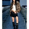 Thick Patchwork Faux Faux Fur SHort Warm Zipper Long Sleeve Elegant Jacket