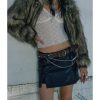 Thick Patchwork Faux Faux Fur SHort Warm Zipper Long Sleeve Elegant Jacket - Image 3