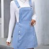 Vintage Button Front Denim Sleeveless Pockets Casual A-Line Dresses - Image 3