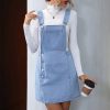 Vintage Button Front Denim Sleeveless Pockets Casual A-Line Dresses - Image 4