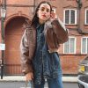 Vintage Imitation Leather O-neck Zipper Pockets Loose Short High Street Outwear Jacket - Image 5