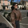 Vintage Imitation Leather O-neck Zipper Pockets Loose Short High Street Outwear Jacket - Image 16
