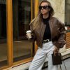 Vintage Imitation Leather O-neck Zipper Pockets Loose Short High Street Outwear Jacket - Image 3