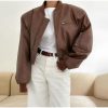 Vintage Imitation Leather O-neck Zipper Pockets Loose Short High Street Outwear Jacket - Image 13