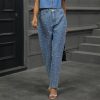 Vintage Pearl Beaded High Waist Loose Straight Long Streetwear Washed Denim Pants - Image 3