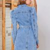 Vintage Puff Sleeve Belted Single Breasted Street Style Mini Jean Dresses - Image 5