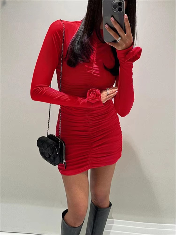 Aesthetic Chic Pullover Flower Ruched  Bodycon Mini Dress - Image 3