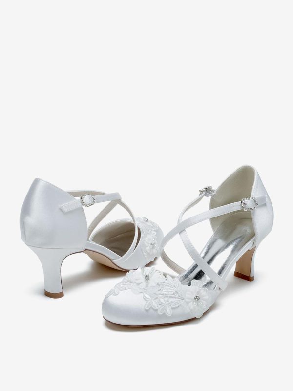 Satin Round Toe Fashion Flower Pattern Bridal Shoes - Image 9