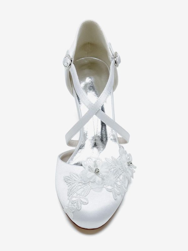 Satin Round Toe Fashion Flower Pattern Bridal Shoes - Image 8