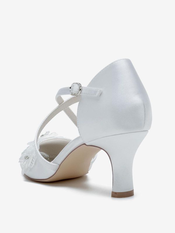 Satin Round Toe Fashion Flower Pattern Bridal Shoes - Image 4