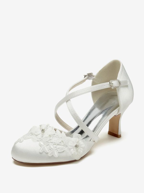 Satin Round Toe Fashion Flower Pattern Bridal Shoes - Image 2