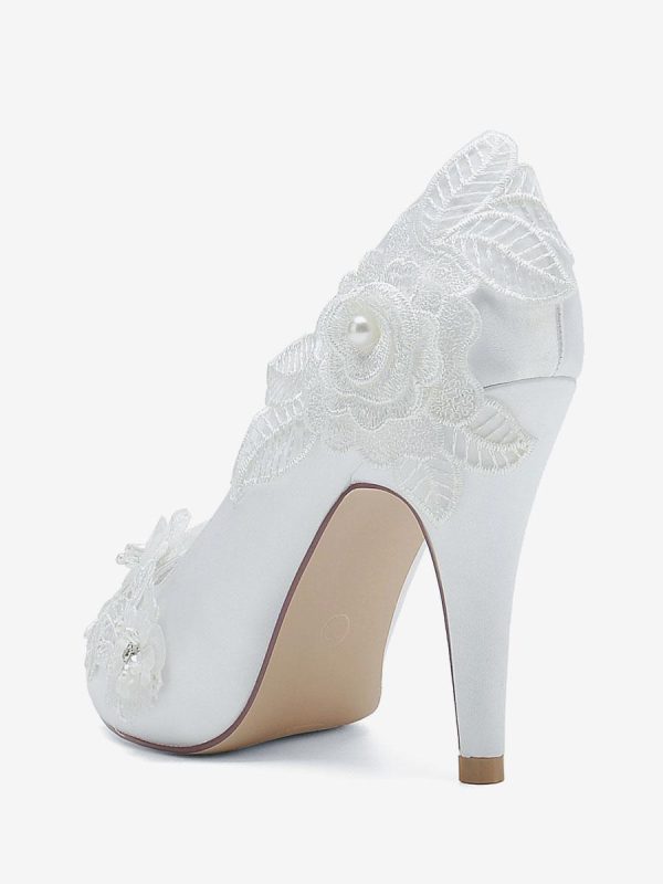 Flower Leaves Pattern Satin Peep Toe Wedding Bridal Shoes - Image 8