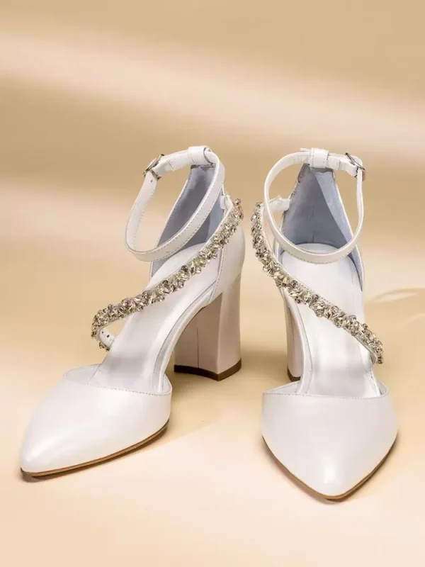 PU Leather Pointed Toe Chains Bridal Pumps Shoes - Image 4