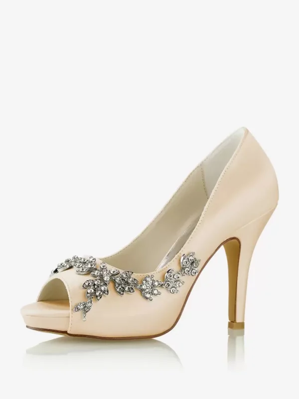 Rhinestones Fashion Diamond Satin Peep Toe Bridal Shoes - Image 3