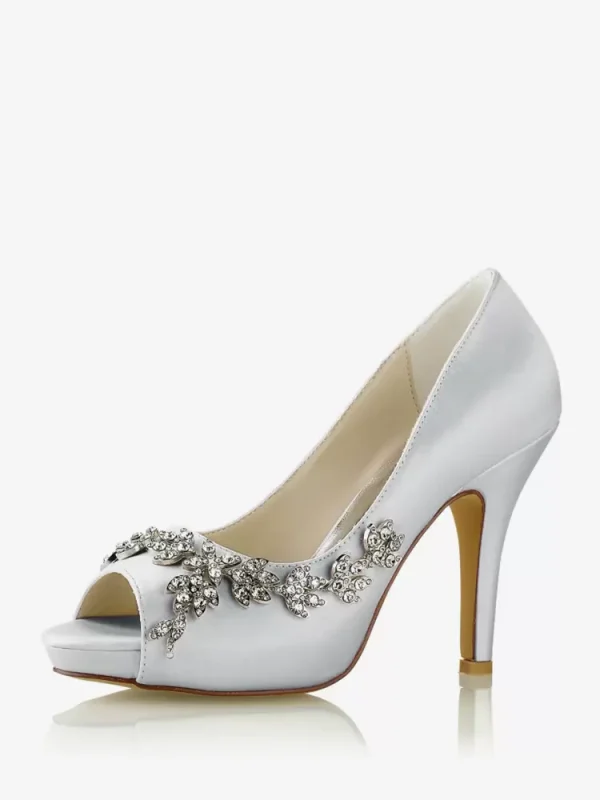 Rhinestones Fashion Diamond Satin Peep Toe Bridal Shoes - Image 4