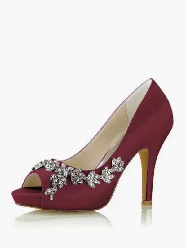 Rhinestones Fashion Diamond Satin Peep Toe Bridal Shoes - Image 5