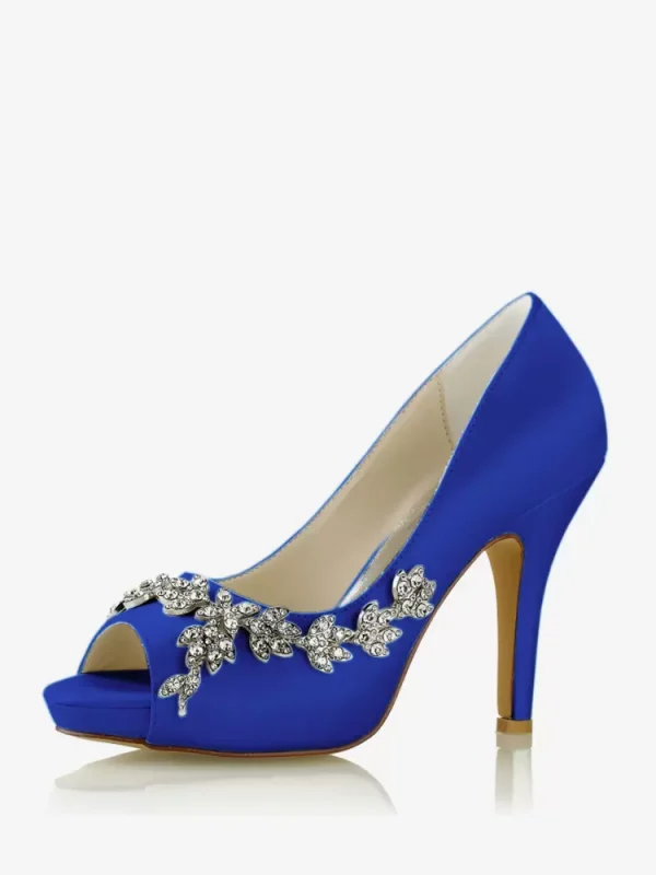 Rhinestones Fashion Diamond Satin Peep Toe Bridal Shoes - Image 6