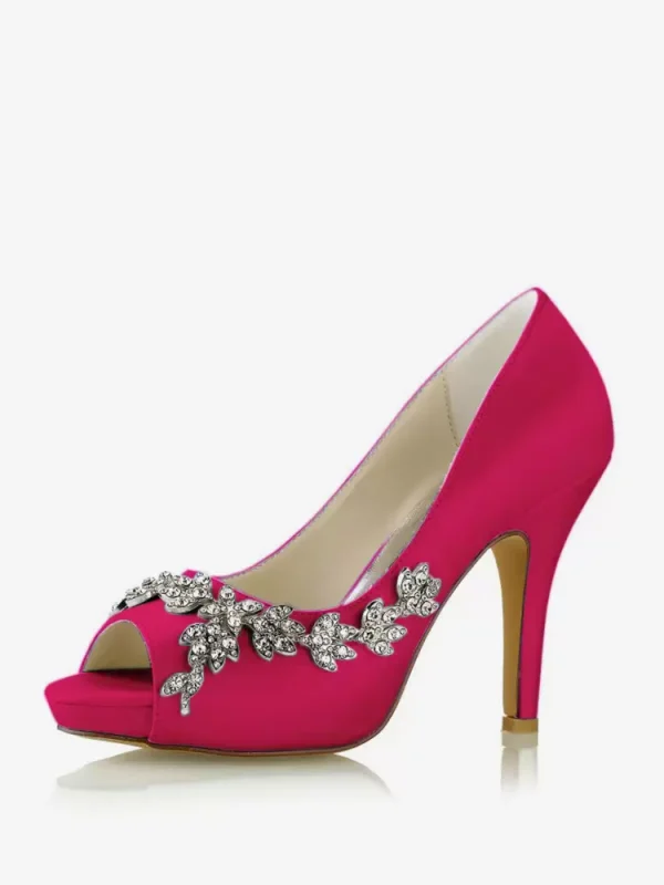 Rhinestones Fashion Diamond Satin Peep Toe Bridal Shoes - Image 8