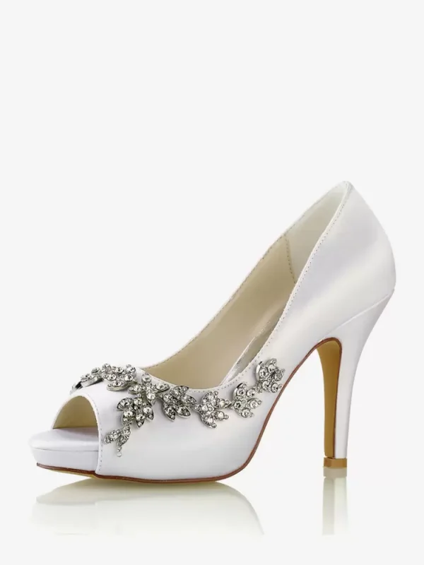 Rhinestones Fashion Diamond Satin Peep Toe Bridal Shoes - Image 9