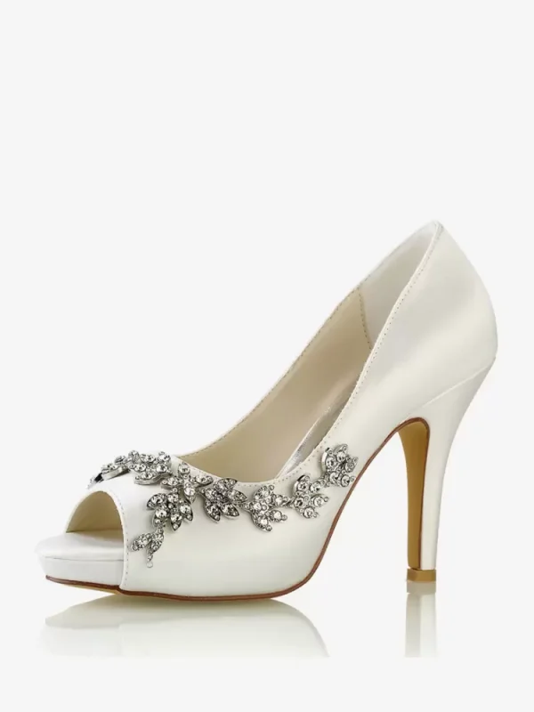 Rhinestones Fashion Diamond Satin Peep Toe Bridal Shoes