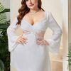 Elegant Sweetheart Neck Cutout Waist Lace Plus Size Mini Dress - Image 11