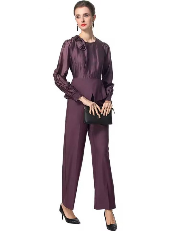 Appliques Long Sleeved Tops And Straight Pants 2 piece set - Image 3